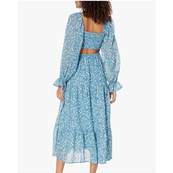 Moon River Blue Floral Cut Out Chiffon Midi Dress Small - Picture 2 of 11